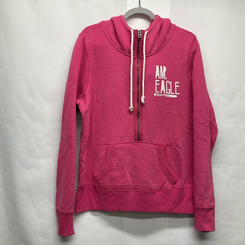 Y2K American Eagle Outfitters Women’s Half Zip Hodded Sweatshirt Sz XL Timeless - Picture 2 of 10